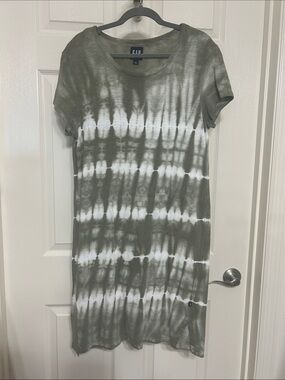 GAP Olive and White Tie-Dye Midi Dress Cotton Modal Soft Cute Comfy Sm-Med